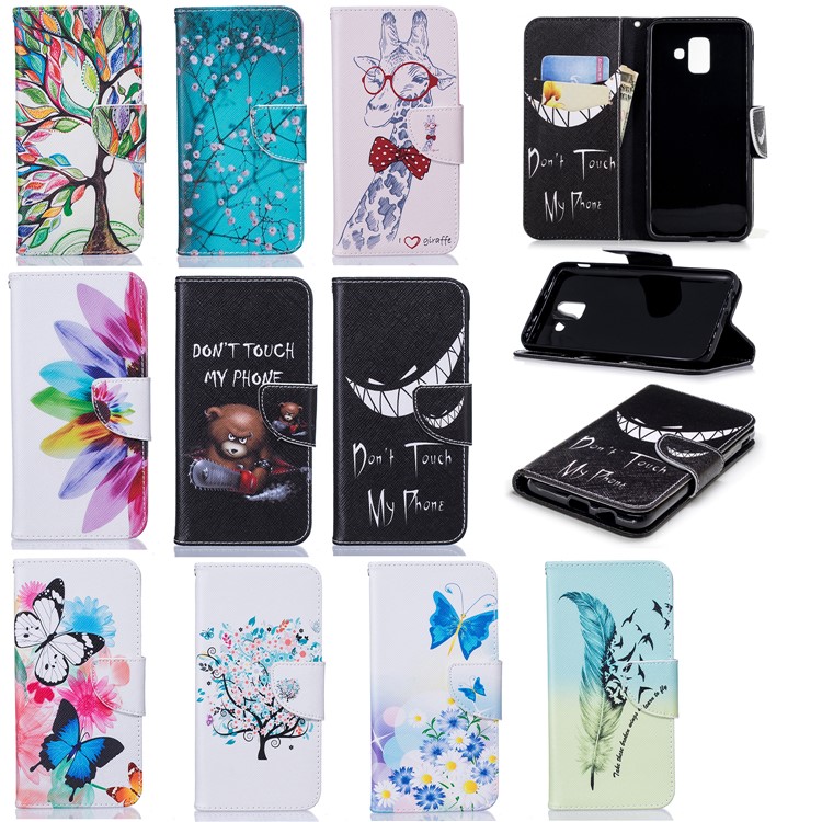 Pattern Printing PU Leather Wallet Phone Case for Samsung Galaxy A6 (2018) - Butterflies and Flowers-9