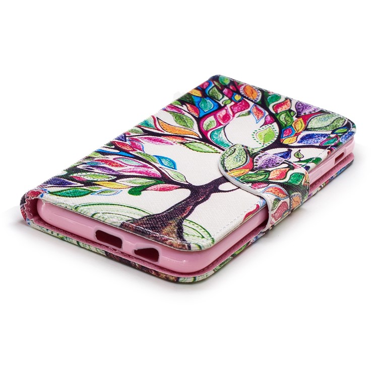 Pattern Printing PU Leather Wallet Phone Cover for Samsung Galaxy A6 (2018) - Colorized Tree-6