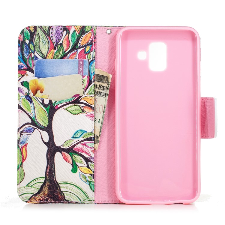 Pattern Printing PU Leather Wallet Phone Cover for Samsung Galaxy A6 (2018) - Colorized Tree-8