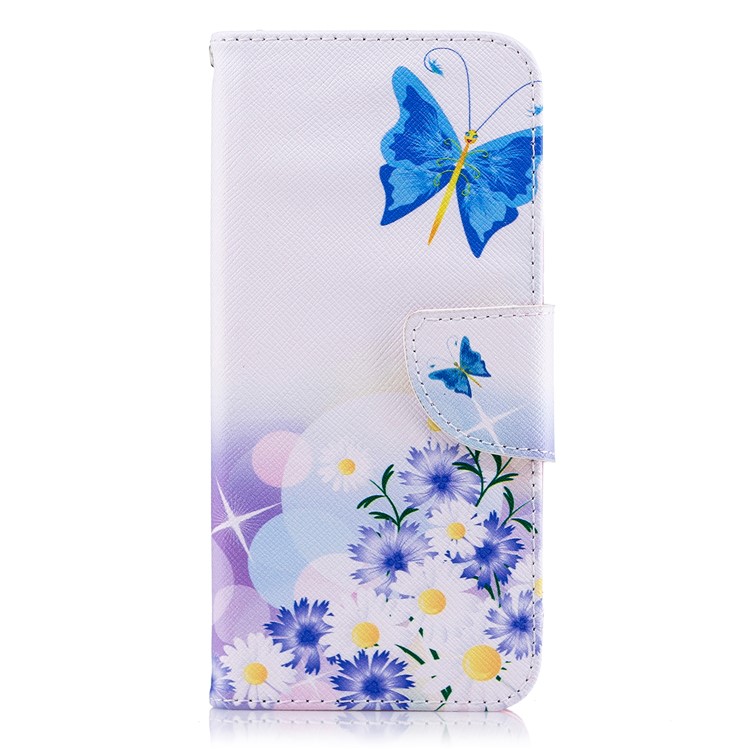 Pattern Printing PU Leather Wallet Phone Shell for Samsung Galaxy A6 (2018) - Blue Butterfly and Flowers-2
