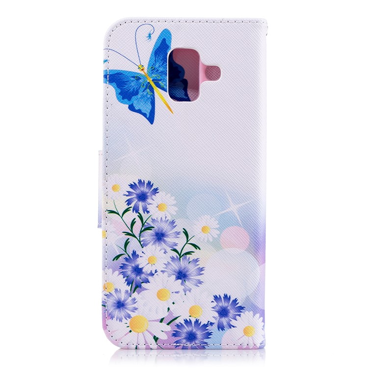 Pattern Printing PU Leather Wallet Phone Shell for Samsung Galaxy A6 (2018) - Blue Butterfly and Flowers-3