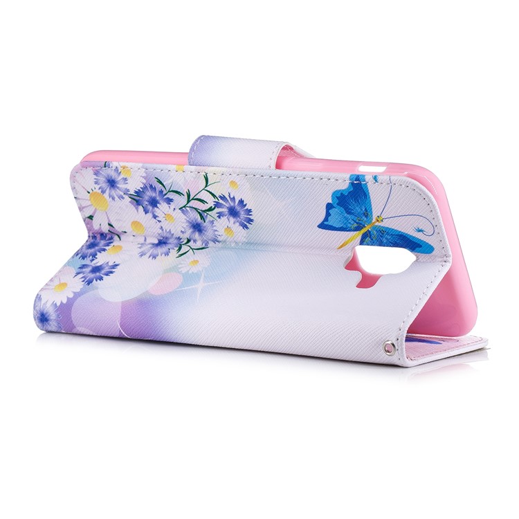 Pattern Printing PU Leather Wallet Phone Shell for Samsung Galaxy A6 (2018) - Blue Butterfly and Flowers-4
