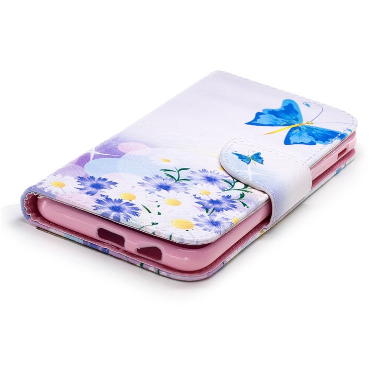 Pattern Printing PU Leather Wallet Phone Shell for Samsung Galaxy A6 (2018) - Blue Butterfly and Flowers-6