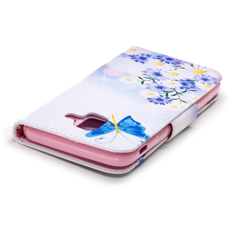 Pattern Printing PU Leather Wallet Phone Shell for Samsung Galaxy A6 (2018) - Blue Butterfly and Flowers-7