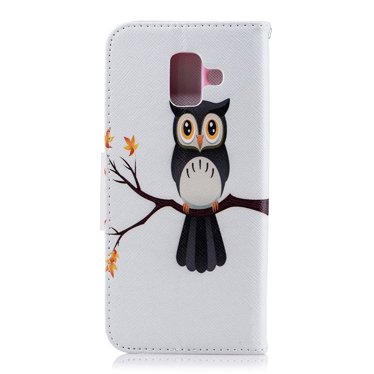 For Samsung Galaxy A6 (2018) Pattern Printing Leather Wallet Stand Case - An Owl Standing on Branch-3