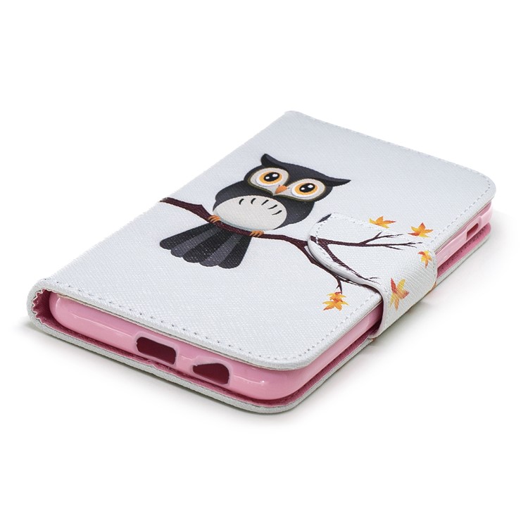 For Samsung Galaxy A6 (2018) Pattern Printing Leather Wallet Stand Case - An Owl Standing on Branch-6