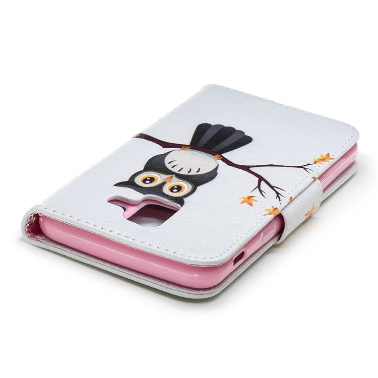 For Samsung Galaxy A6 (2018) Pattern Printing Leather Wallet Stand Case - An Owl Standing on Branch-7