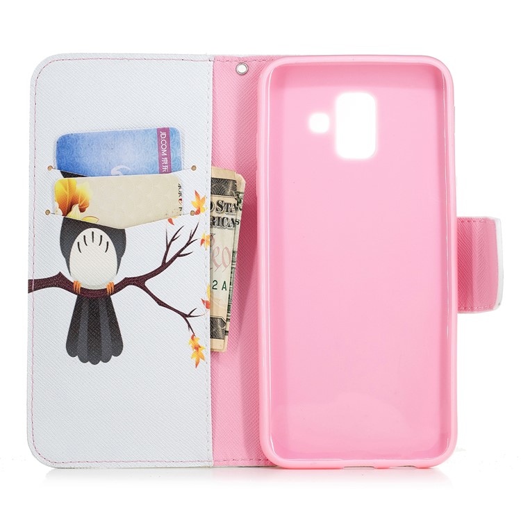 For Samsung Galaxy A6 (2018) Pattern Printing Leather Wallet Stand Case - An Owl Standing on Branch-8
