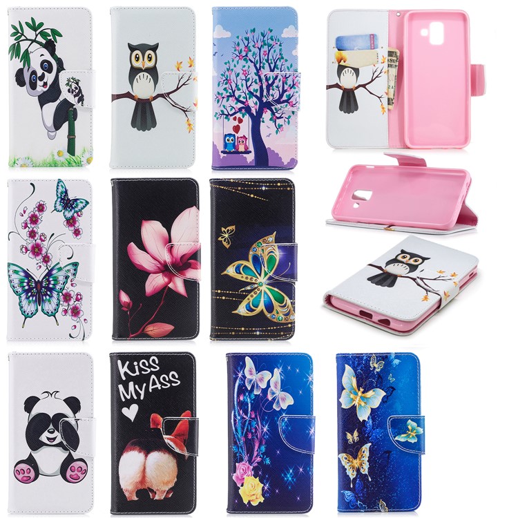 For Samsung Galaxy A6 (2018) Pattern Printing Leather Wallet Stand Case - An Owl Standing on Branch-9