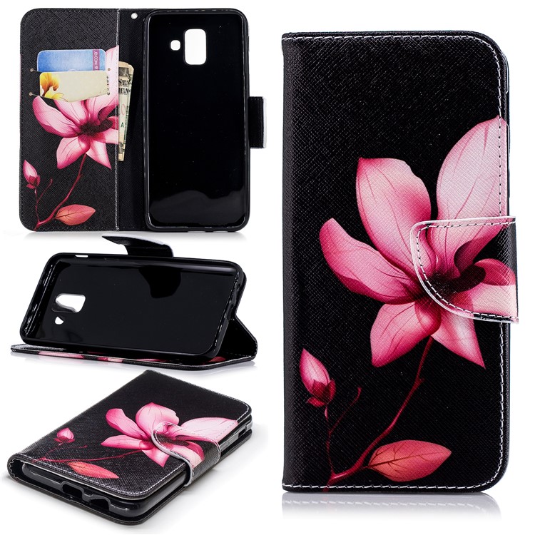 For Samsung Galaxy A6 (2018) Pattern Printing Leather Wallet Mobile Phone Case - Flower Pattern-1