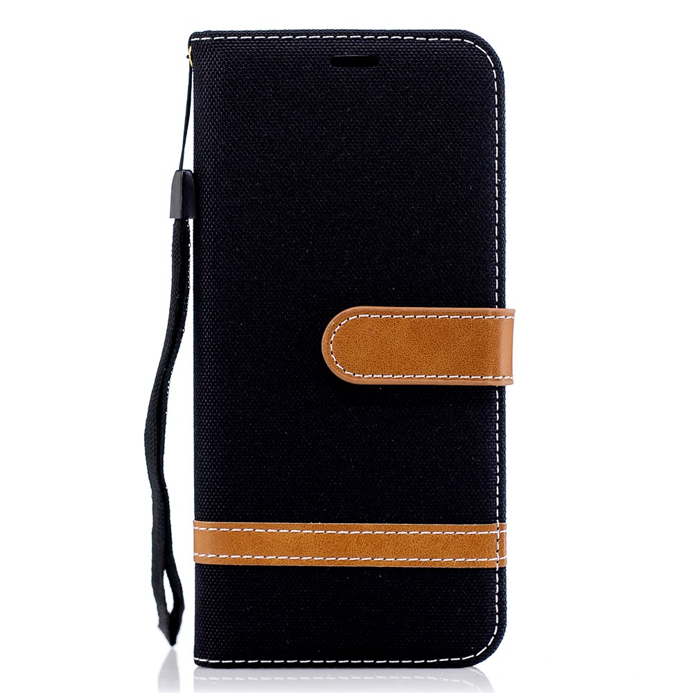Contrast Color Jean Cloth PU Leather Case Shell for Samsung Galaxy A6 (2018) - Black-2
