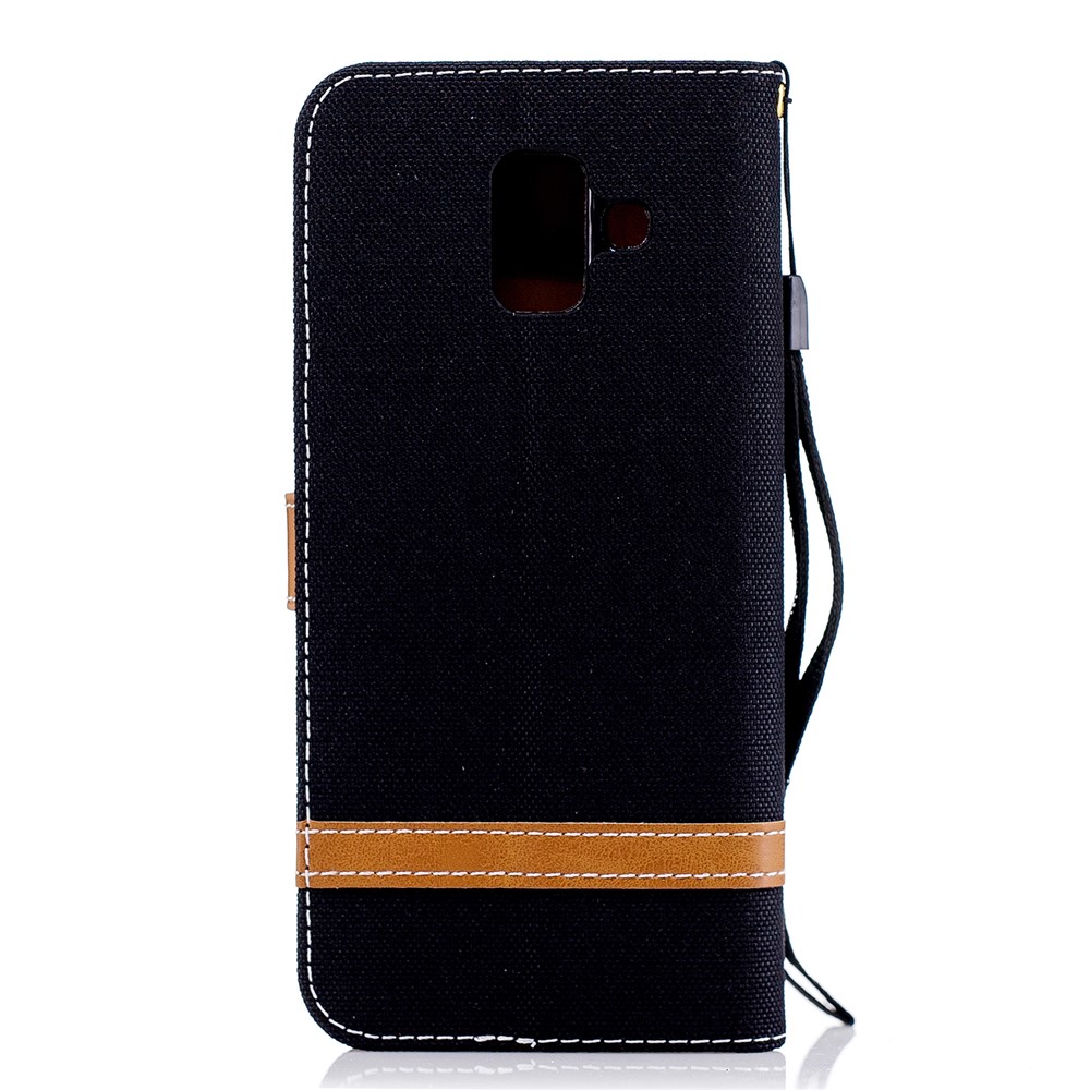 Contrast Color Jean Cloth PU Leather Case Shell for Samsung Galaxy A6 (2018) - Black-3
