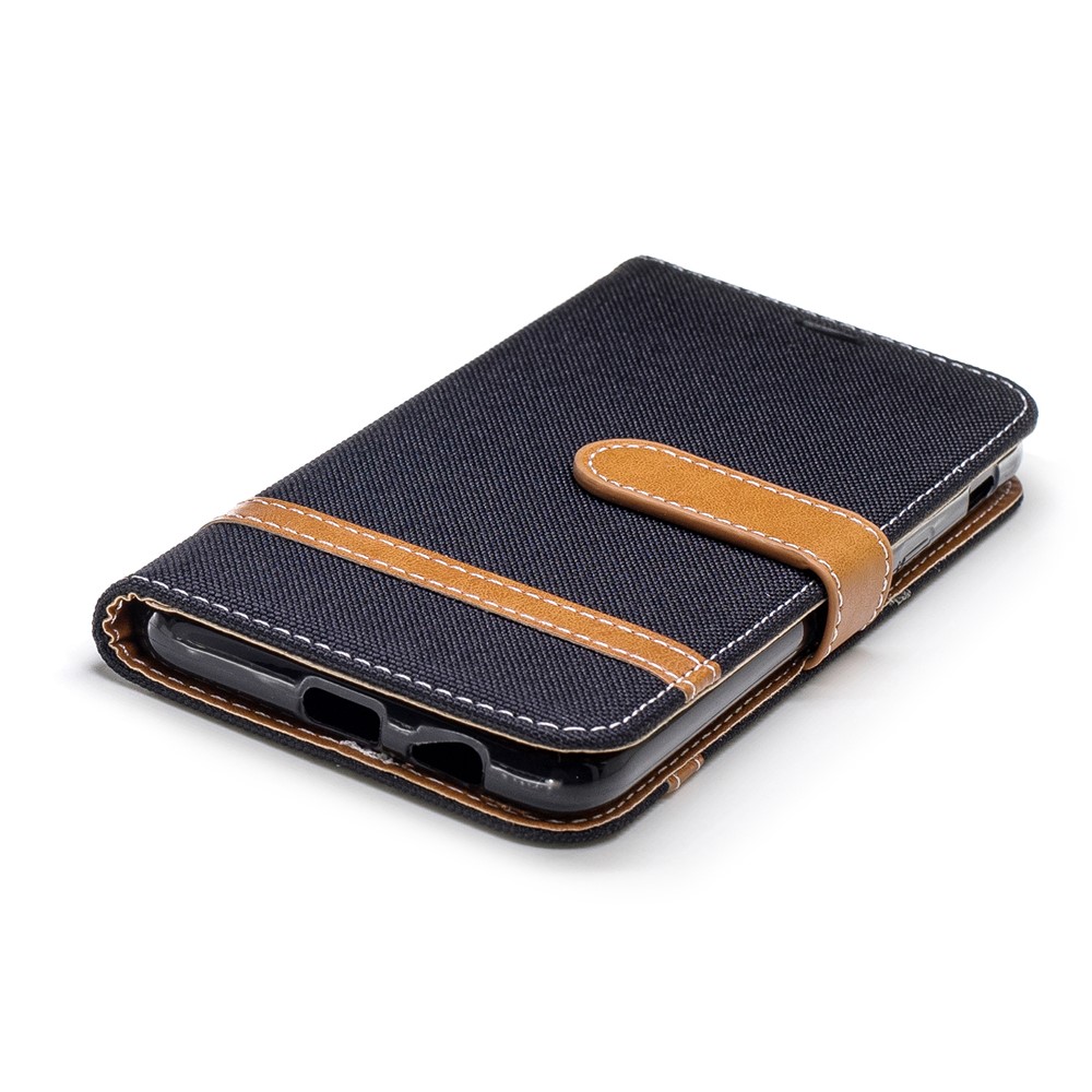 Contrast Color Jean Cloth PU Leather Case Shell for Samsung Galaxy A6 (2018) - Black-6