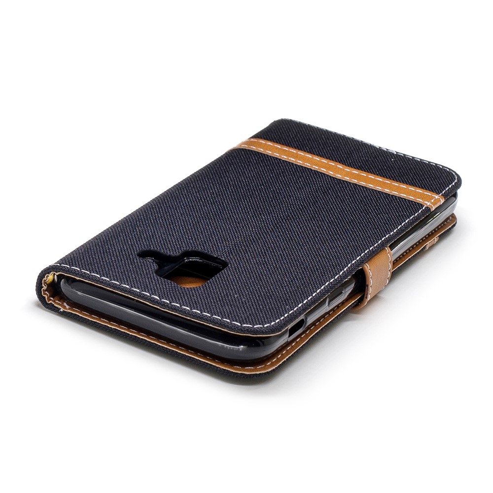 Contrast Color Jean Cloth PU Leather Case Shell for Samsung Galaxy A6 (2018) - Black-7