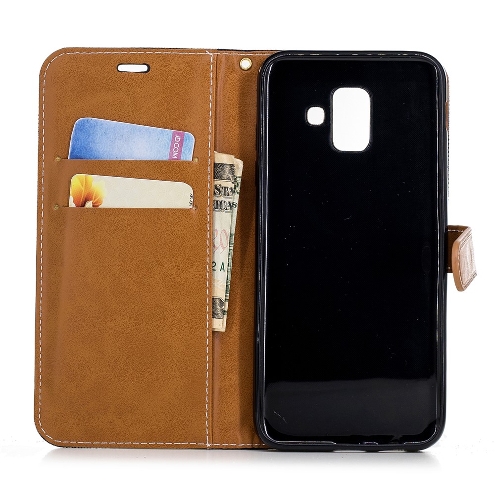 Contrast Color Jean Cloth PU Leather Case Shell for Samsung Galaxy A6 (2018) - Black-8