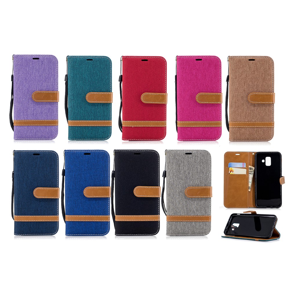 Contrast Color Jean Cloth PU Leather Case Shell for Samsung Galaxy A6 (2018) - Black-9