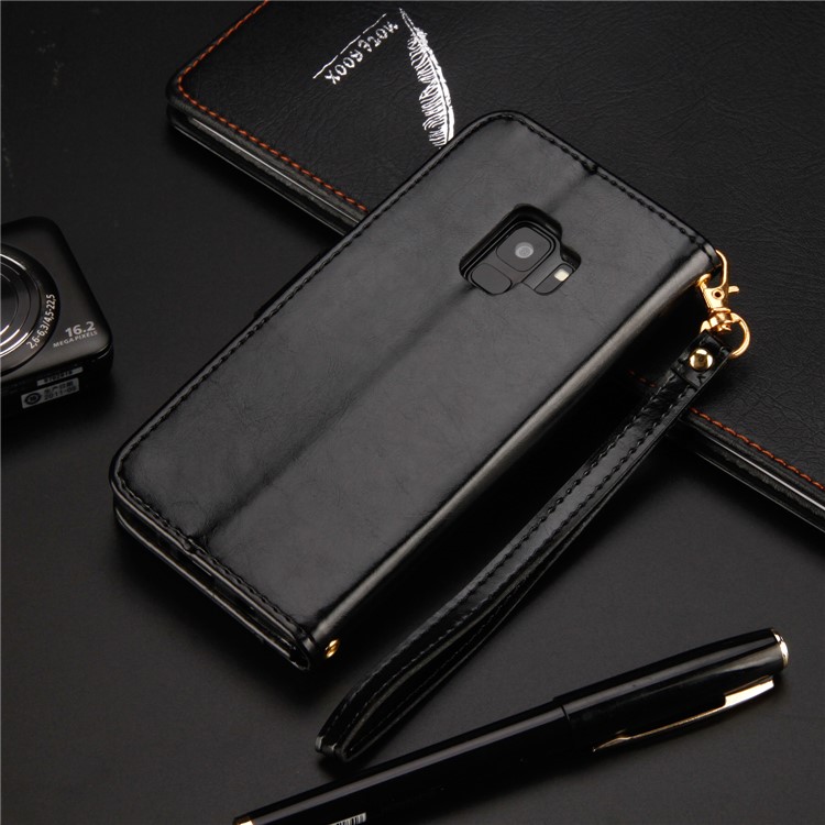 Retro Style Rhinestone Leather Wallet Case for Samsung Galaxy S9 SM-G960 - Black-2