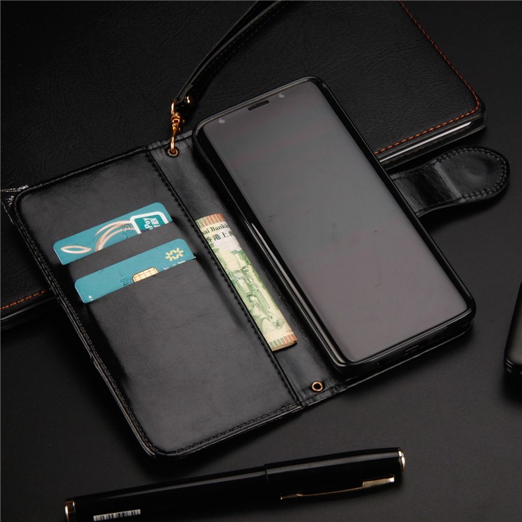 Retro Style Rhinestone Leather Wallet Case for Samsung Galaxy S9 SM-G960 - Black-3