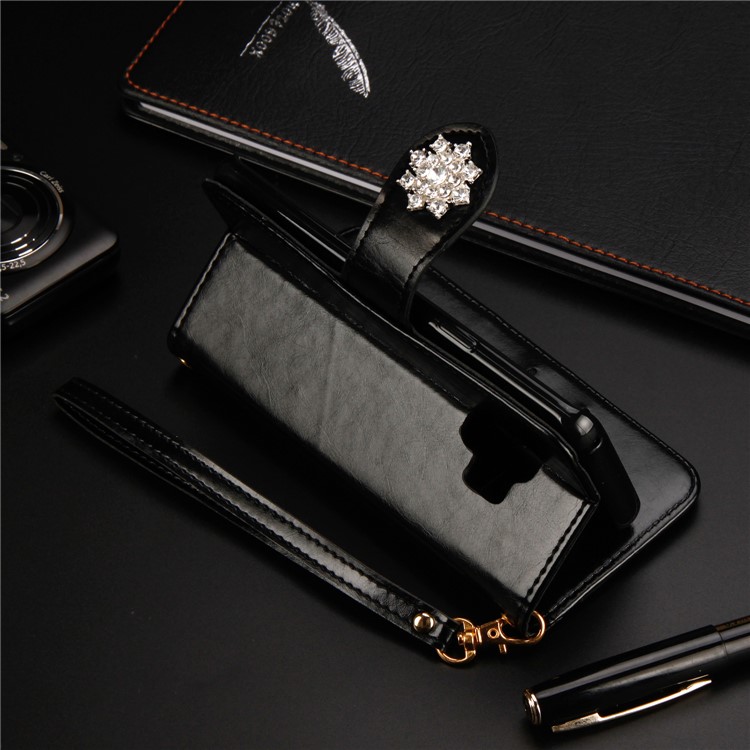 Retro Style Rhinestone Leather Wallet Case for Samsung Galaxy S9 SM-G960 - Black-4