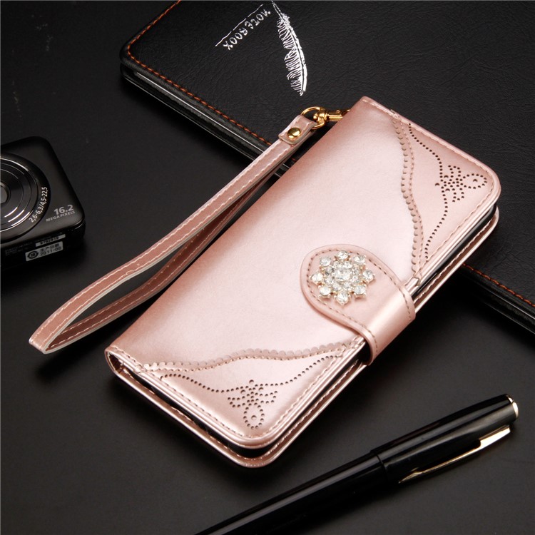 

Retro Style Rhinestone Leather Wallet Case with Stand for Samsung Galaxy S9 SM-G960 - Rose Gold