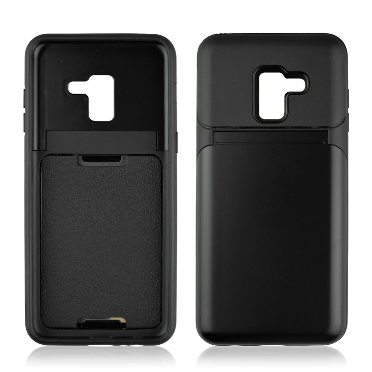 ANGIBABE Shockproof Heavy Duty PC + TPU Hybrid Card Holder Back Case with Kickstand Mirror for Samsung Galaxy A8 (2018) - Black-2