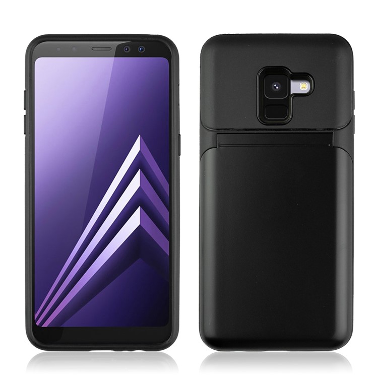 ANGIBABE Shockproof Heavy Duty PC + TPU Hybrid Card Holder Back Case with Kickstand Mirror for Samsung Galaxy A8 (2018) - Black-3
