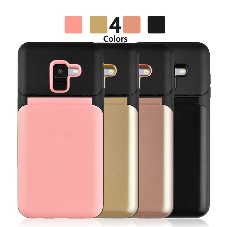 ANGIBABE Shockproof Heavy Duty PC + TPU Hybrid Card Holder Back Case with Kickstand Mirror for Samsung Galaxy A8 (2018) - Black-8