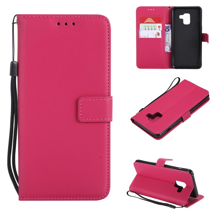 

Wallet Stand Magnetic Leather Flip Protective Cover with Strap for Samsung Galaxy A8+ (2018) - Rose