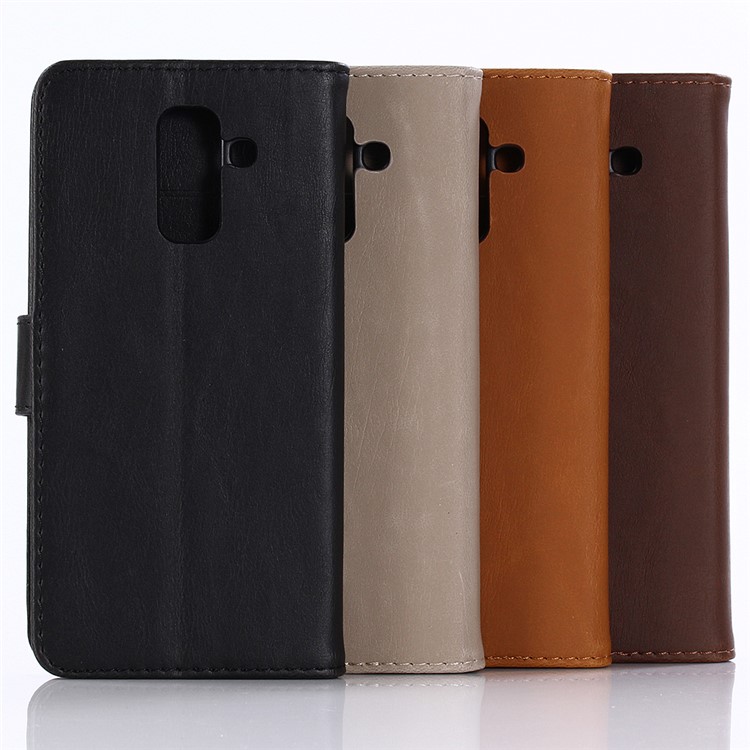Retro PU Leather Magnetic Wallet Stand Cover for Samsung Galaxy A6+ (2018) - Black-8