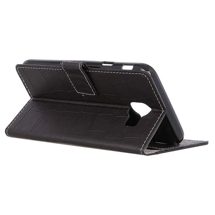 Retro Crocodile Texture Wallet Stand Leather Shell for Samsung Galaxy J4 (2018) EU Version - Black-5