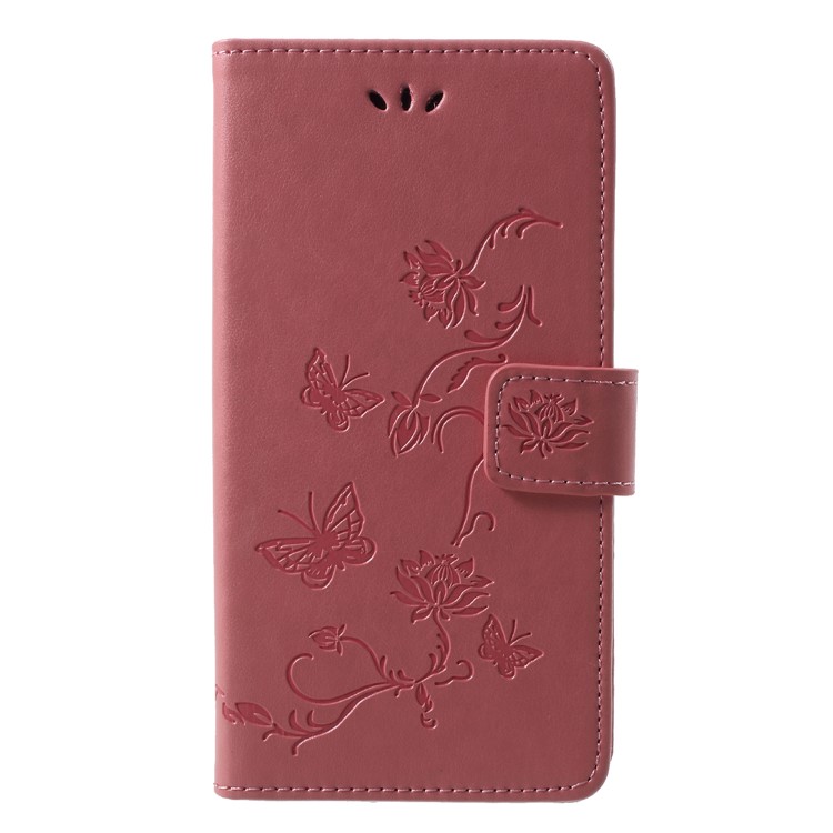 

Imprint Butterfly Flower Leather Wallet Stand Folio Magnetic Cover for Samsung Galaxy J4 (2018) - Pink