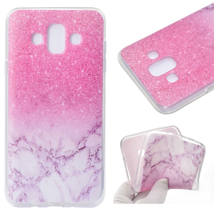 

Pattern Printing Soft TPU Phone Shell for Samsung Galaxy J7 Duo - Pink Glitter and Marble