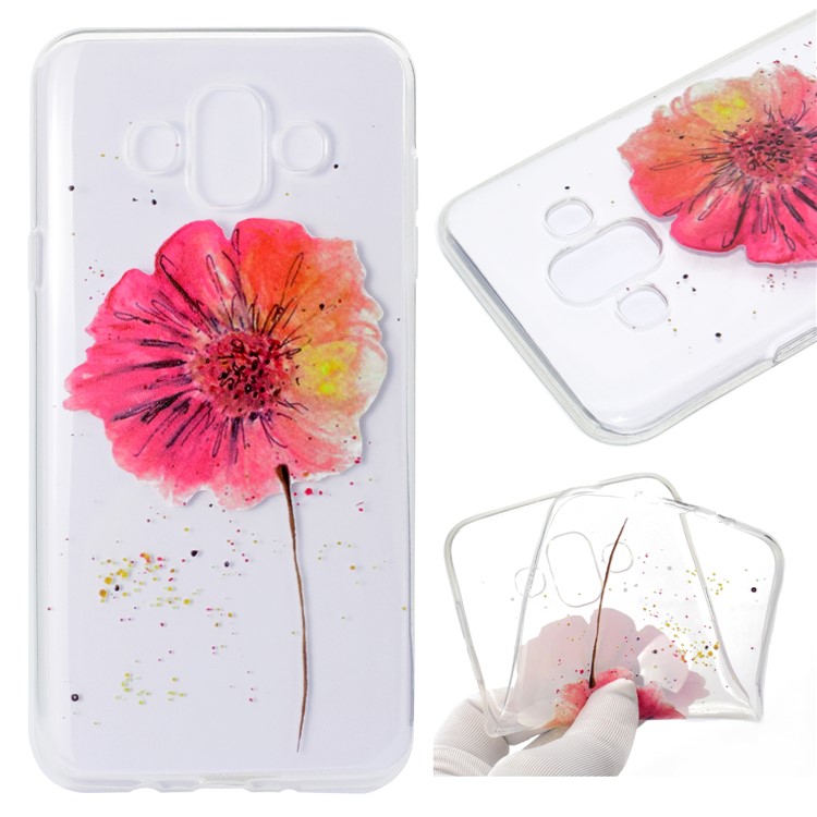 

Pattern Printing Soft TPU Cell Phone Case for Samsung Galaxy J7 Duo - Red Flower