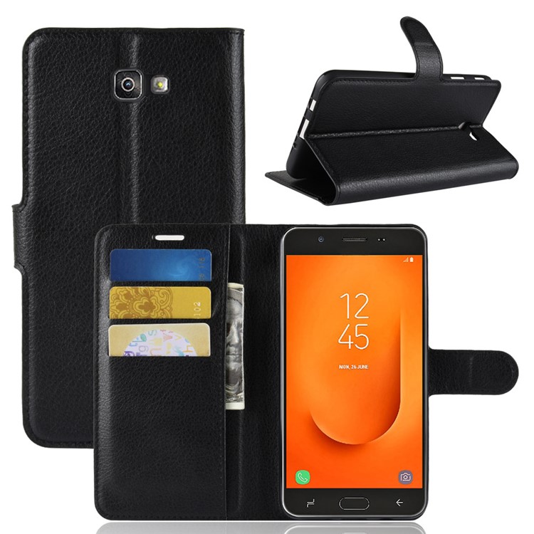 

Litchi Кожа PU Кожаный Магнитный Футляр Для Кошелька Для Галактики Samsung J7 Prime 2 / J7 Prime (2018) - Черный