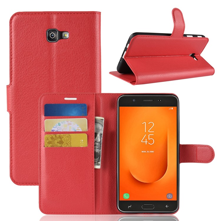 

Litchi Skin PU Leather Magnetic Wallet Stand Shell for Samsung Galaxy J7 Prime 2/J7 Prime (2018) - Red