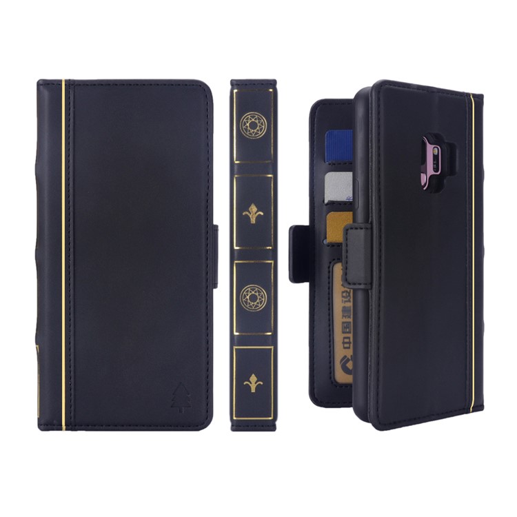 

Book Style Removable TPU Back Shell + Leather Wallet Case for Samsung Galaxy S9 SM-G960 - Black