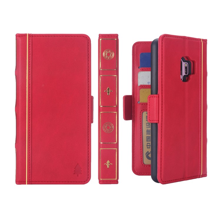 

Book Style Removable TPU Back Shell + Leather Wallet Cover for Samsung Galaxy S9 SM-G960 - Red