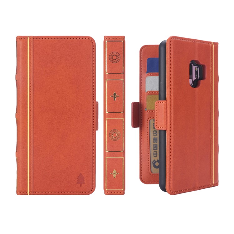 

Book Style Removable TPU Back Shell + Leather Wallet Cover Case for Samsung Galaxy S9 SM-G960 - Orange