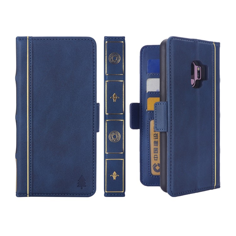 

Book Style Removable TPU Back Shell + Leather Wallet Case Phone Cover for Samsung Galaxy S9 SM-G960 - Blue