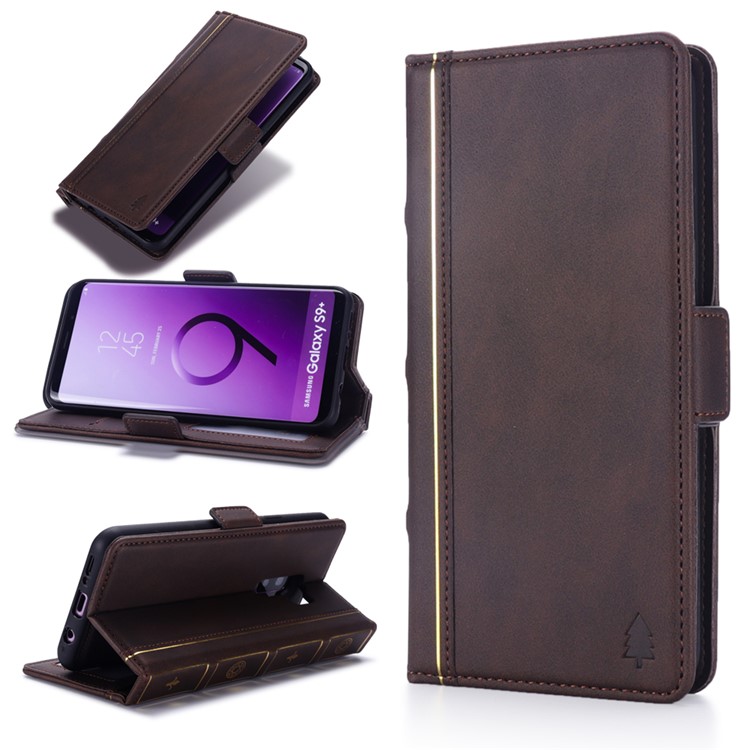 

Book Style Removable TPU Back Shell + Leather Wallet Cell Phone Case for Samsung Galaxy S9+ SM-G965 - Coffee