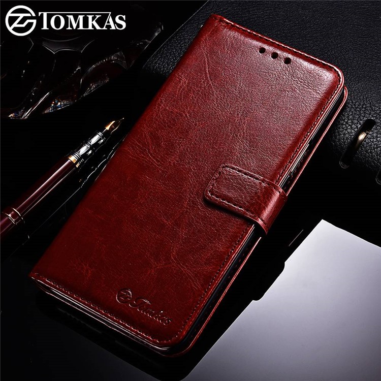 TOMKAS Retro Style Crazy Horse Leather Wallet Case for Samsung Galaxy S9+ SM-G965 - Brown-2