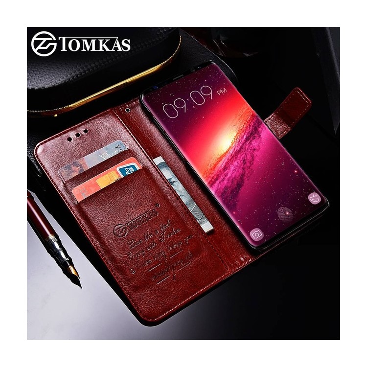 TOMKAS Retro Style Crazy Horse Leather Wallet Case for Samsung Galaxy S9+ SM-G965 - Brown-5