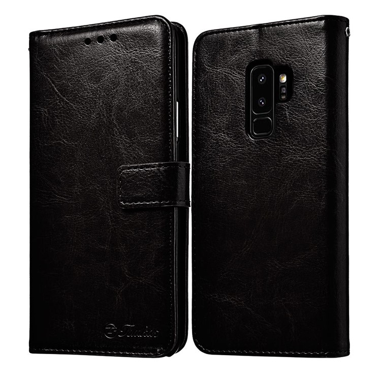 

TOMKAS Retro Style Crazy Horse Leather Wallet Cover for Samsung Galaxy S9+ SM-G965 - Black