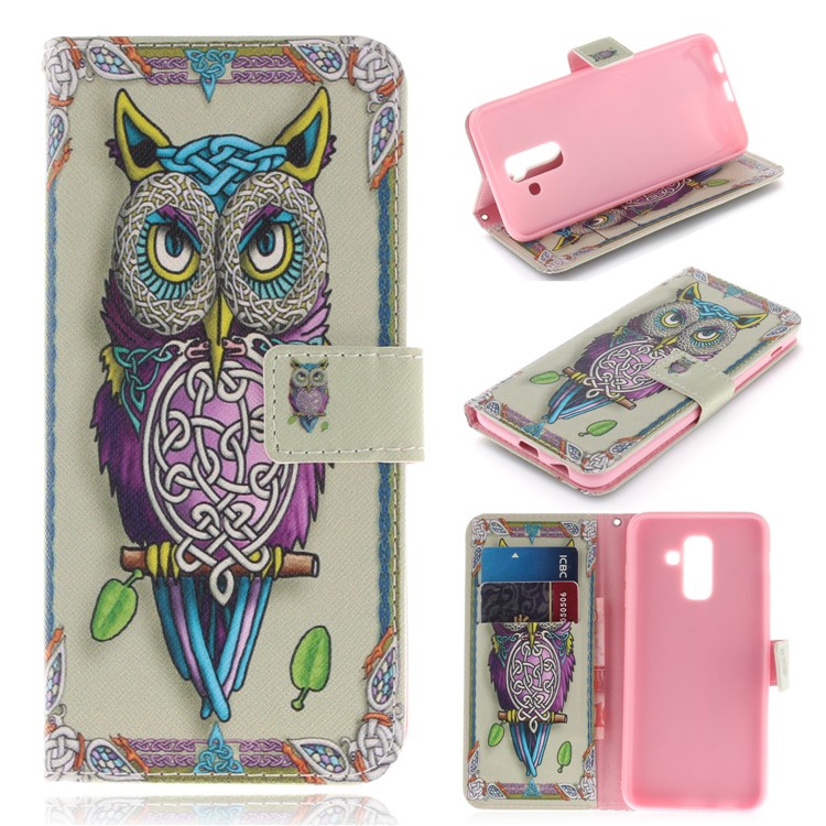 

Printing Pattern Leather Wallet Mobile Phone Shell for Samsung Galaxy A6+ (2018) - Colorful Owl, Galaxy A6+ (2018)