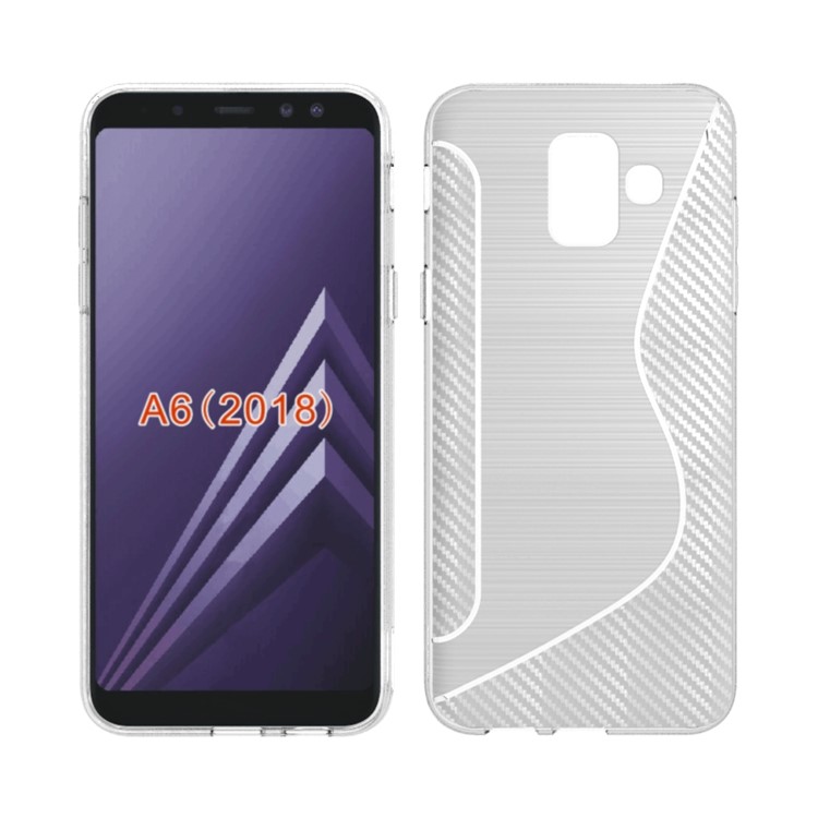 

S Форма Углеродного Волокна Щеткой Оболочки Задней Крышки TPU Для Галактики Samsung A6 (2018) - Прозрачный, Galaxy A6 (2018)