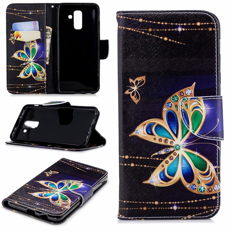 

Модель Печати Кошелек Подставка Кожаный Корпус Телефона Для Samsung Galaxy A6 Plus (2018) / A9 Star Lite - Бабочка С Бриллиантом, Galaxy A6+ (2018)