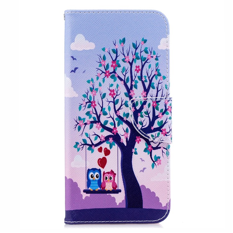 Pattern Printing Wallet Stand Leather Mobile Case for Samsung Galaxy A6 Plus (2018) / A9 Star Lite - Owls on Swing-2