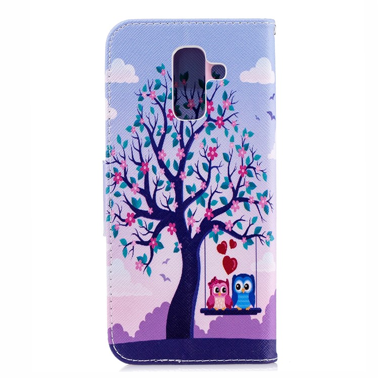 Pattern Printing Wallet Stand Leather Mobile Case for Samsung Galaxy A6 Plus (2018) / A9 Star Lite - Owls on Swing-3