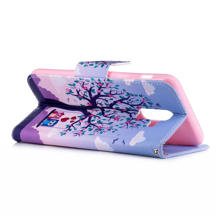 Pattern Printing Wallet Stand Leather Mobile Case for Samsung Galaxy A6 Plus (2018) / A9 Star Lite - Owls on Swing-4