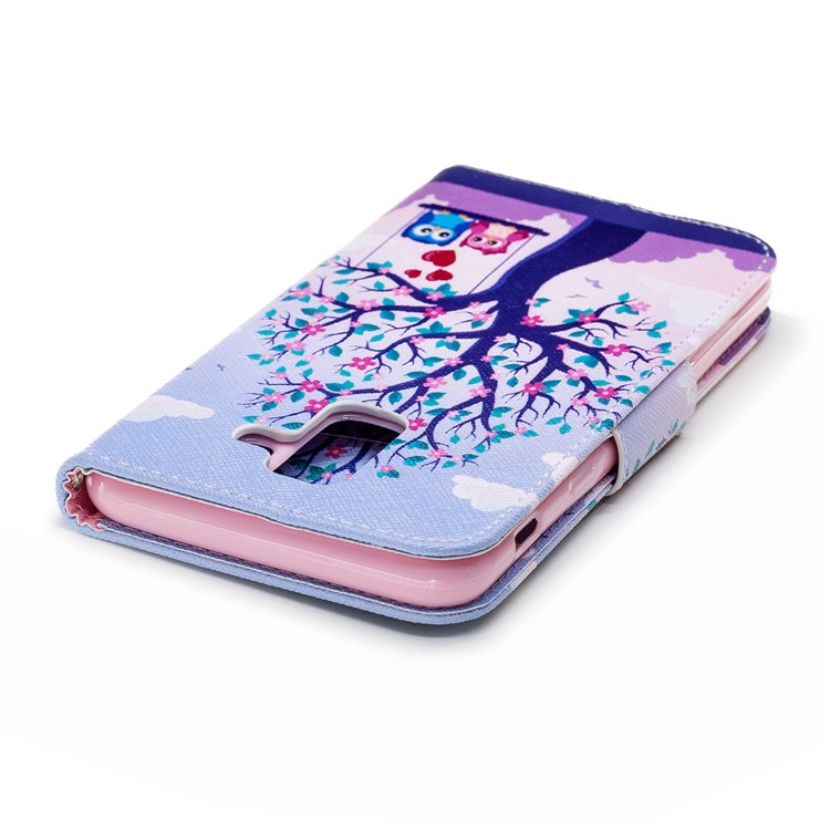 Pattern Printing Wallet Stand Leather Mobile Case for Samsung Galaxy A6 Plus (2018) / A9 Star Lite - Owls on Swing-7